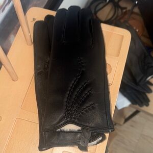 Mango Black Leather Gloves